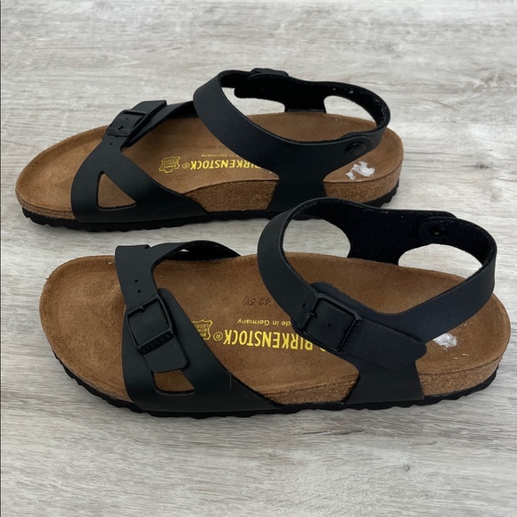 Birkenstock Black Leather Rio Birko Flor Sandals Shoes Arch Support NEW Wmns 40 - Picture 2 of 10